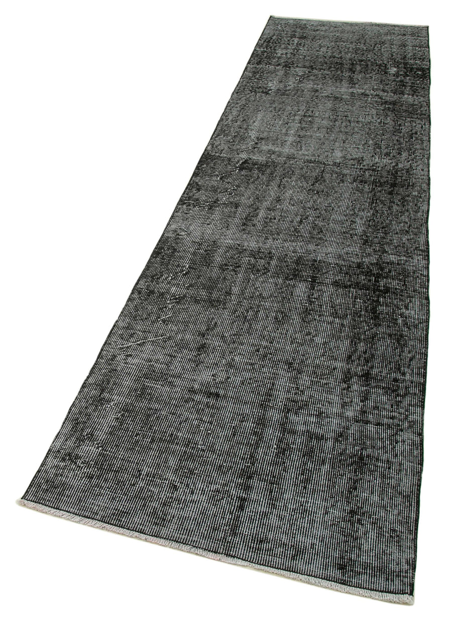 Overdyed Vintage Siyah Eskitme Pamuk Yün El Dokuma Halısı 82x317 Agacan
