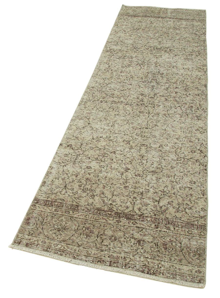 Overdyed Vintage Bej Eskitme Pamuk Yün El Dokuma Halısı 81x300 Agacan
