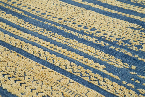 Morocco Mavi Geometrik Yün Pamuk El Dokuma Halısı 244x305 Agacan