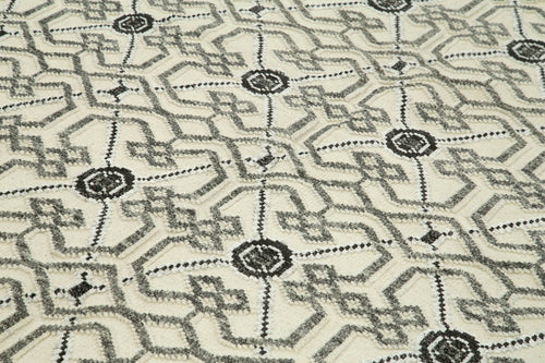 Morocco Bej Geometrik Yün Pamuk El Dokuma Halısı 244x305 Agacan