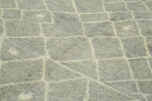 Morocco Gri Geometrik Yün Pamuk El Dokuma Halısı 249x297 Agacan