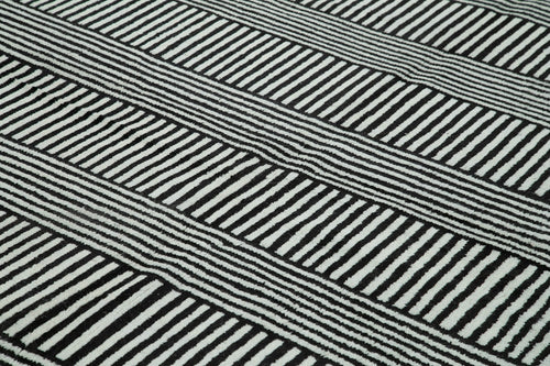 Morocco Siyah Geometrik Yün Pamuk El Dokuma Halısı 277x356 Agacan