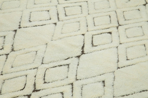 Morocco Bej Geometrik Yün Pamuk El Dokuma Halısı 267x358 Agacan