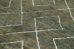 Morocco Yeşil Geometrik Yün Pamuk El Dokuma Halısı 287x376 Agacan