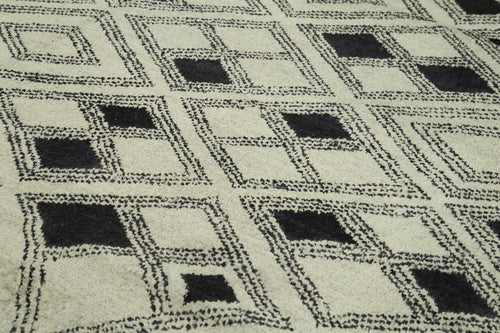 Morocco Bej Geometrik Yün Pamuk El Dokuma Halısı 307x417 Agacan