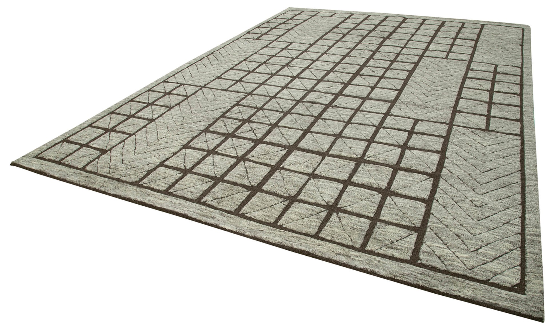 Morocco Kahverengi Geometrik Yün Pamuk El Dokuma Halısı 305x427 Agacan