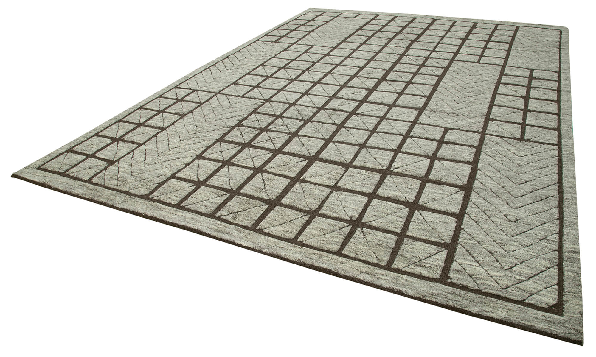 Morocco Kahverengi Geometrik Yün Pamuk El Dokuma Halısı 305x427 Agacan