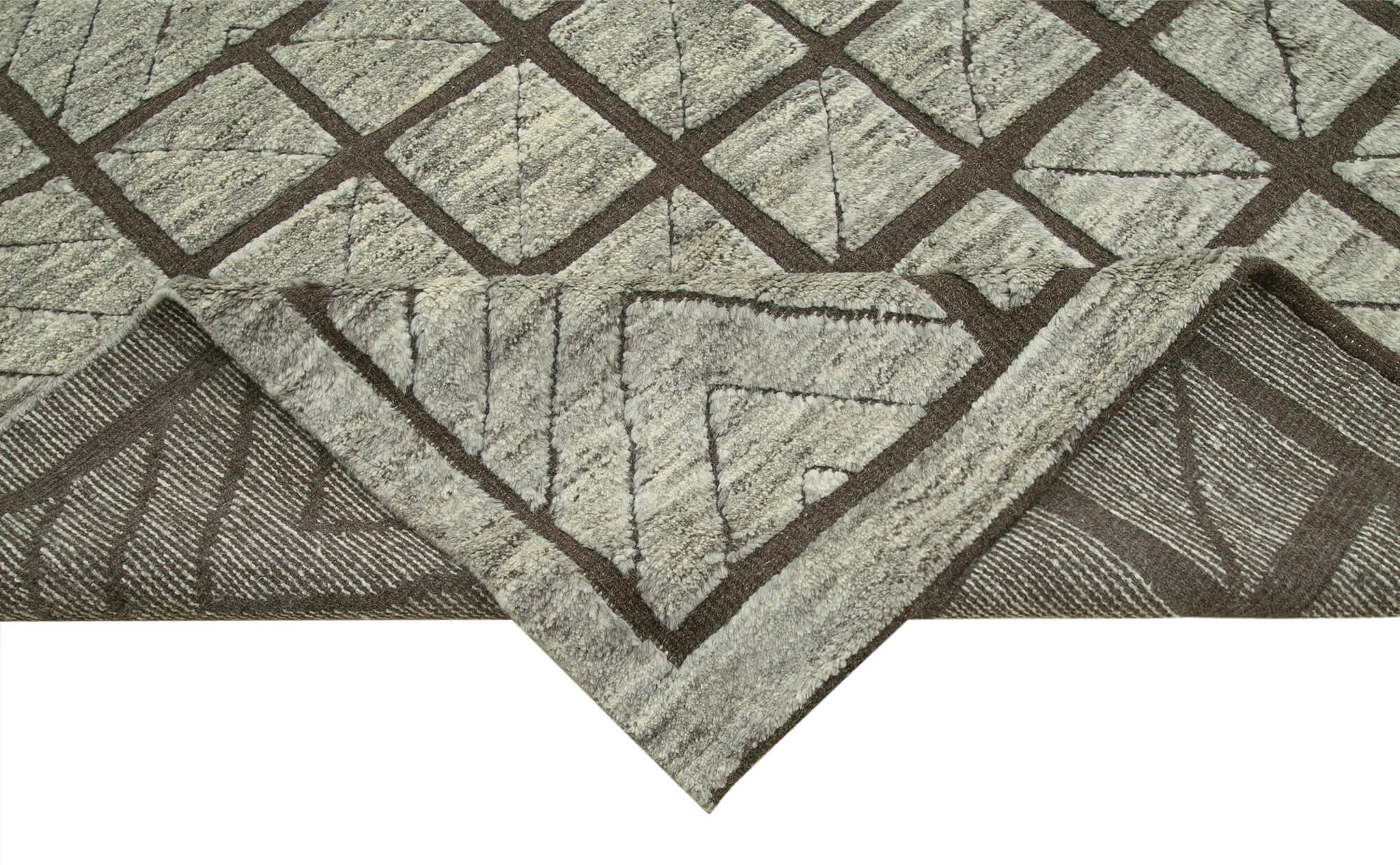 Morocco Kahverengi Geometrik Yün Pamuk El Dokuma Halısı 305x427 Agacan