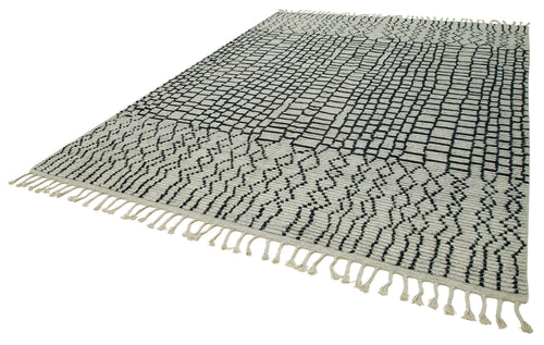 Morocco Bej Geometrik Yün Pamuk El Dokuma Halısı 274x366 Agacan