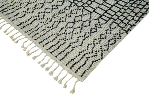 Morocco Bej Geometrik Yün Pamuk El Dokuma Halısı 274x366 Agacan