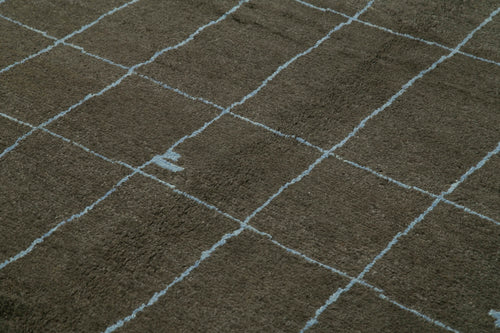 Morocco Kahverengi Geometrik Yün Pamuk El Dokuma Halısı 249x300 Agacan