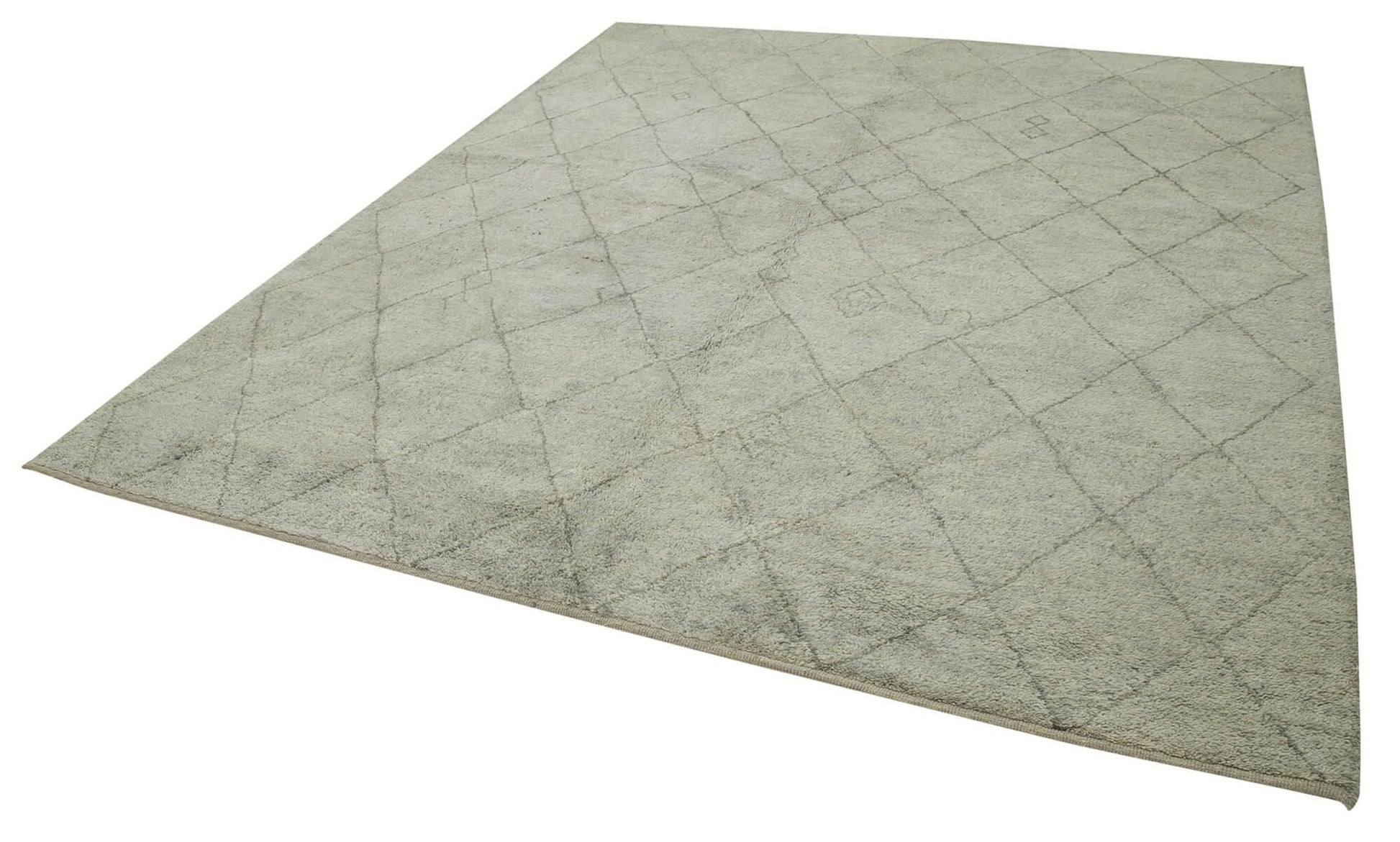 Morocco Gri Geometrik Yün Pamuk El Dokuma Halısı 251x300 Agacan
