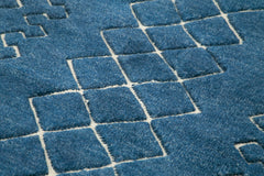 Morocco Mavi Geometrik Yün Pamuk El Dokuma Halısı 152x244 Agacan