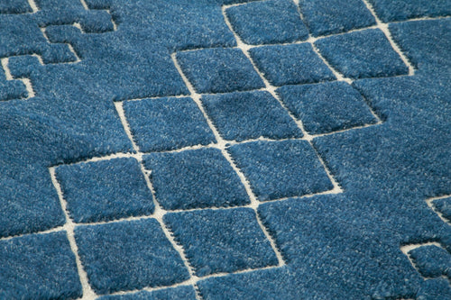 Morocco Mavi Geometrik Yün Pamuk El Dokuma Halısı 152x244 Agacan