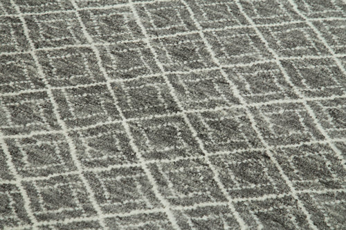 Morocco Gri Geometrik Yün Pamuk El Dokuma Halısı 152x244 Agacan