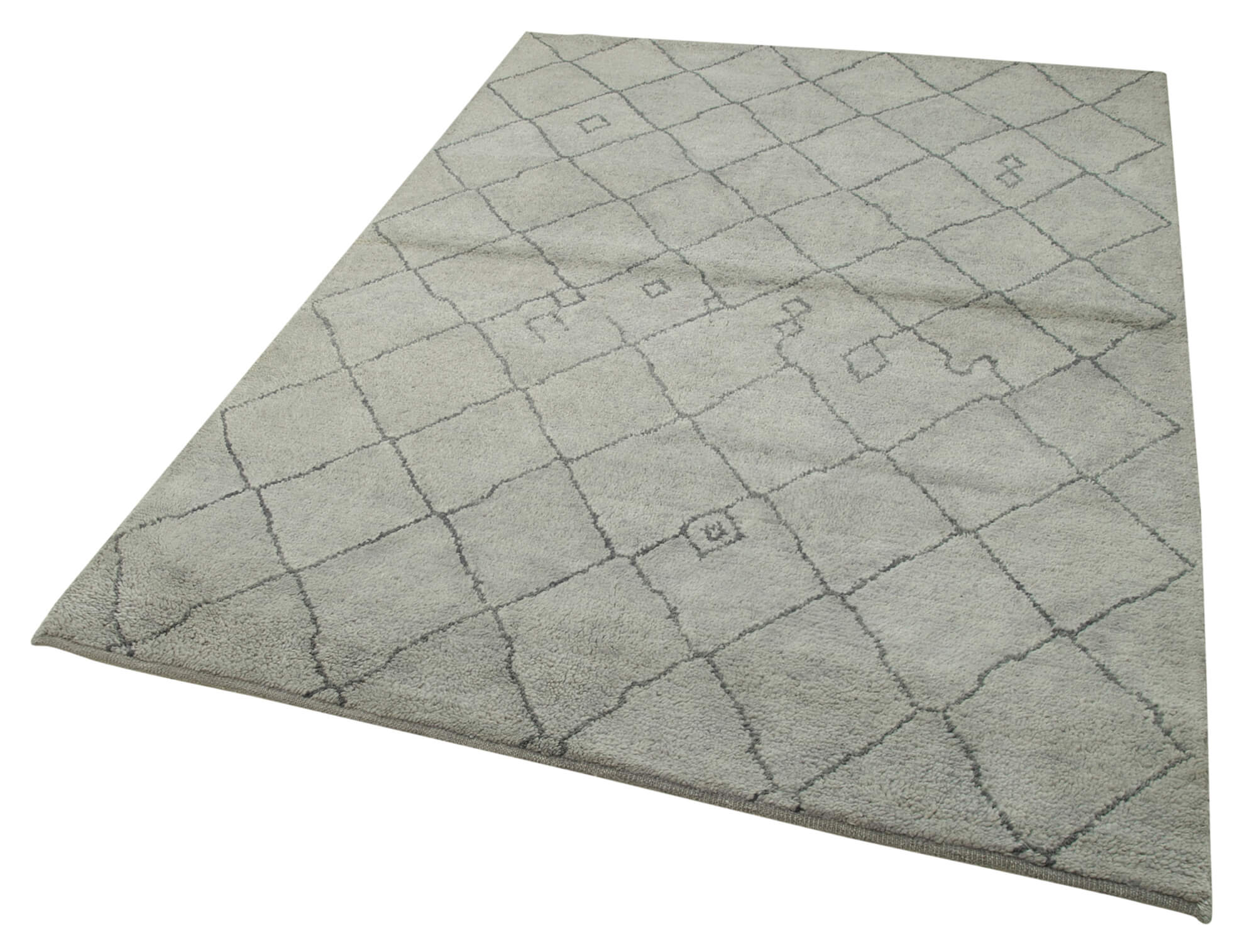 Morocco Gri Geometrik Yün Pamuk El Dokuma Halısı 155x206 Agacan