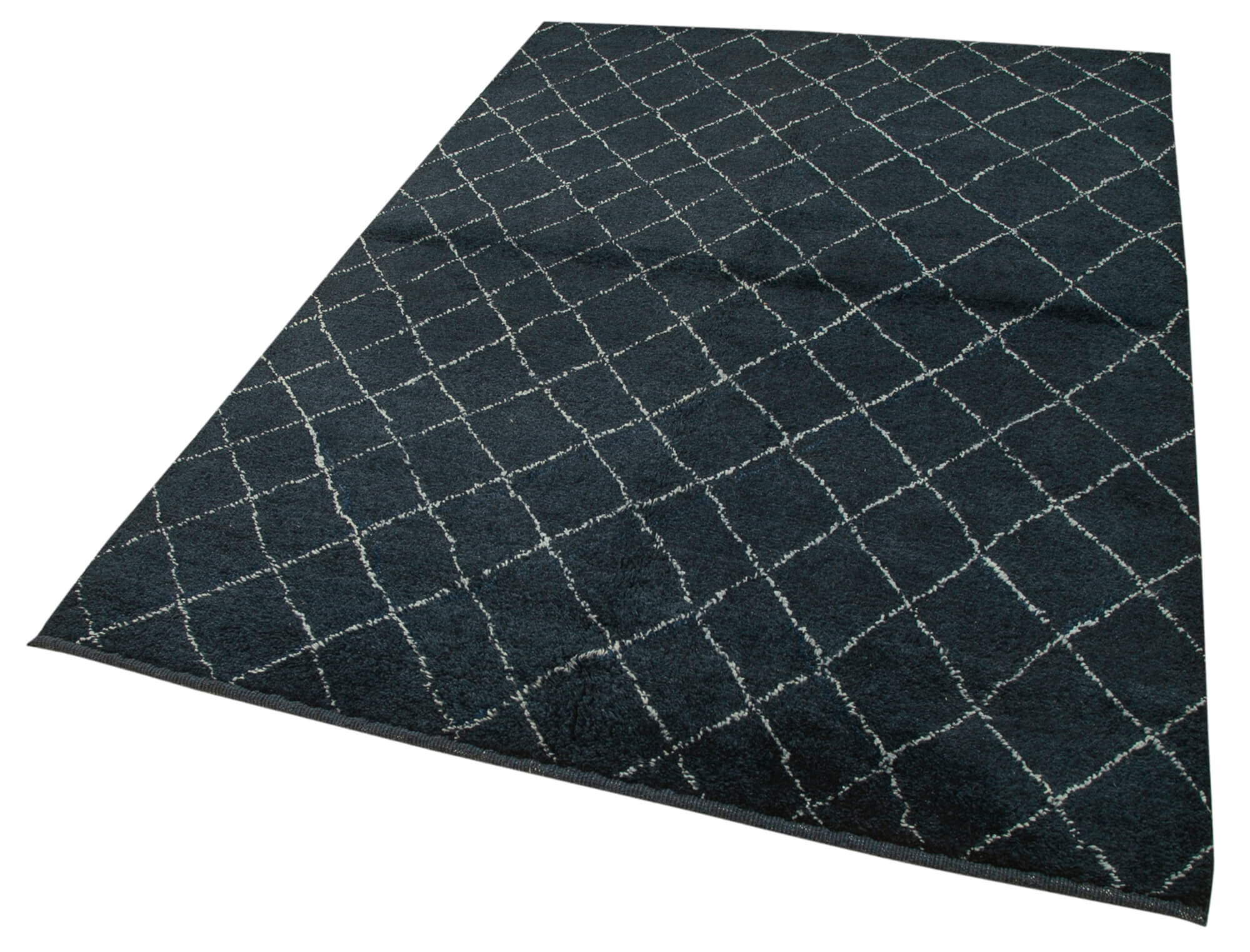 Morocco Mavi Geometrik Yün Pamuk El Dokuma Halısı 157x213 Agacan