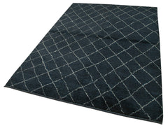 Morocco Mavi Geometrik Yün Pamuk El Dokuma Halısı 157x213 Agacan