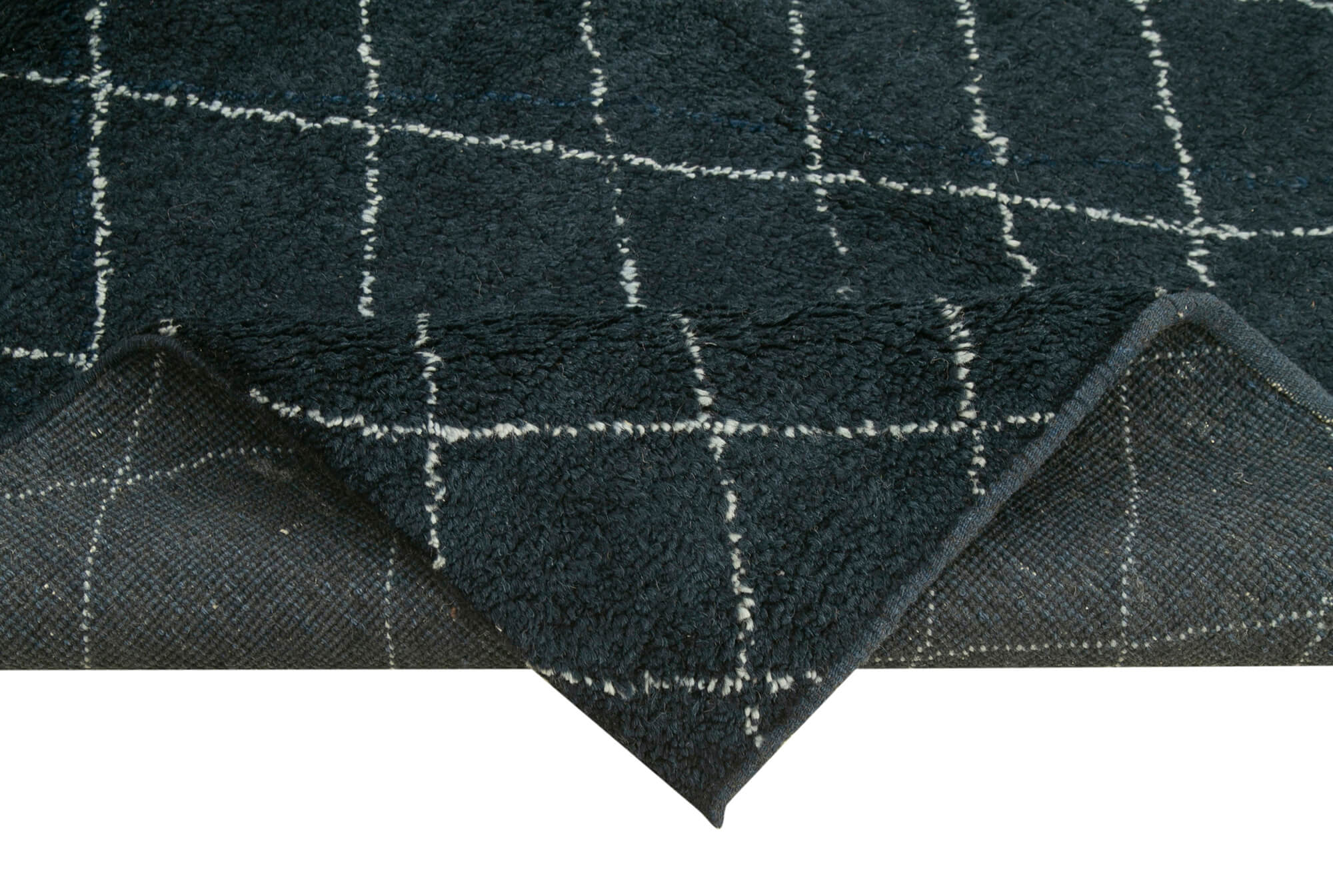 Morocco Mavi Geometrik Yün Pamuk El Dokuma Halısı 157x213 Agacan