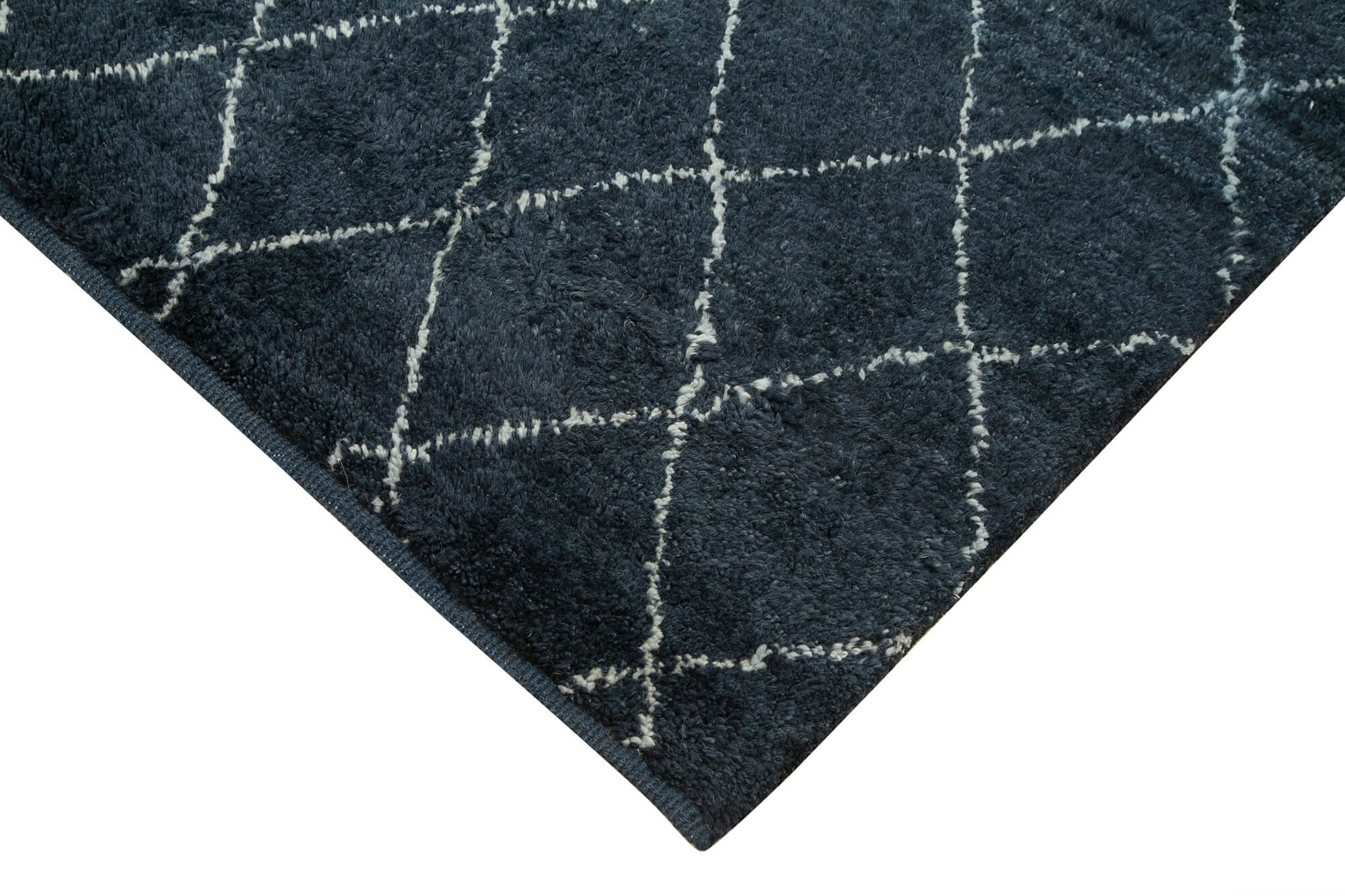 Morocco Mavi Geometrik Yün Pamuk El Dokuma Halısı 152x213 Agacan