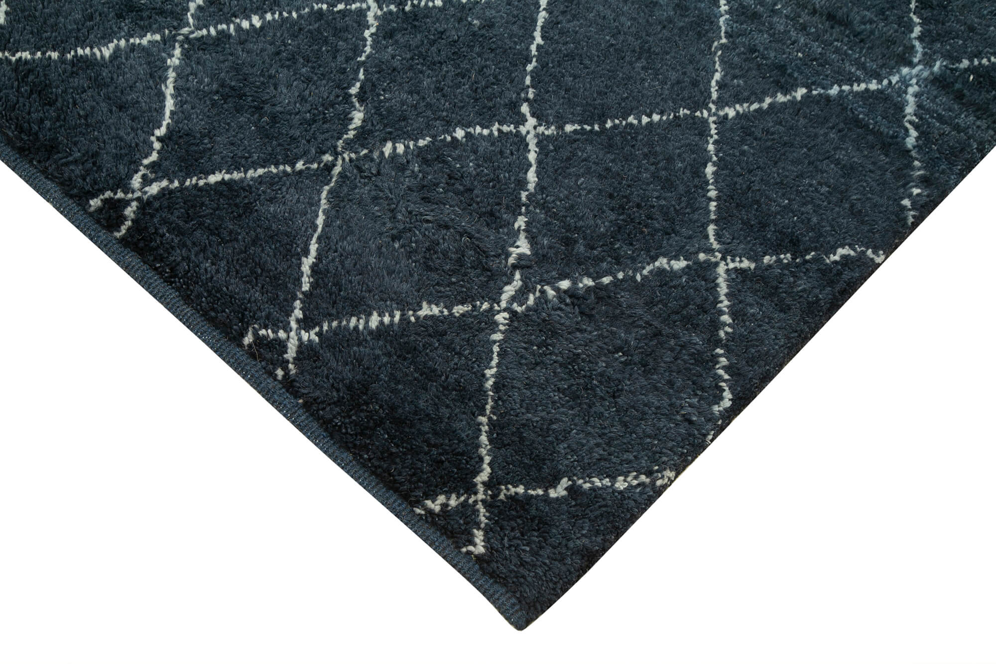 Morocco Mavi Geometrik Yün Pamuk El Dokuma Halısı 152x213 Agacan