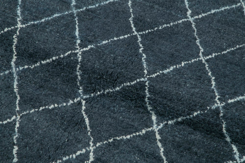 Morocco Mavi Geometrik Yün Pamuk El Dokuma Halısı 152x213 Agacan