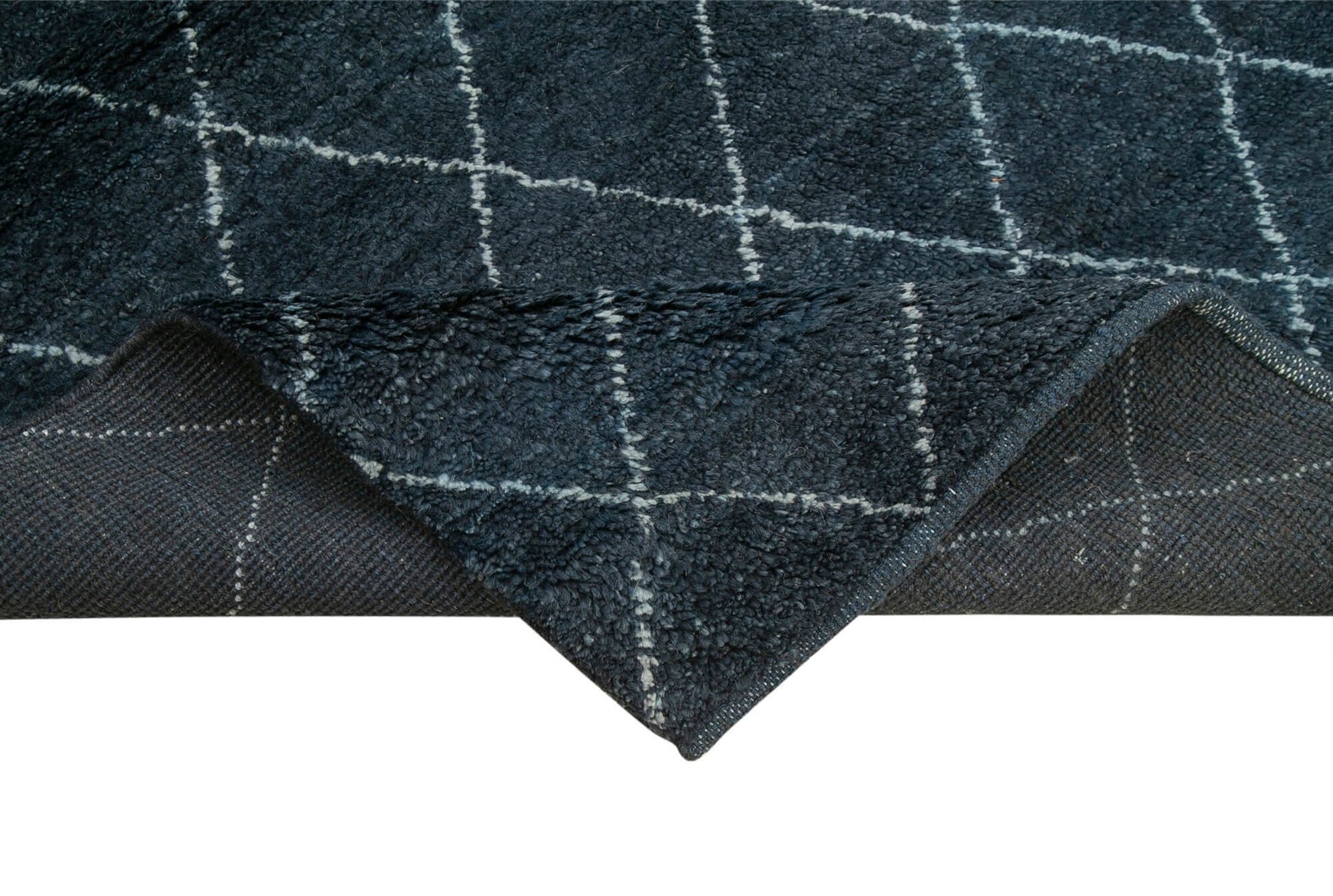 Morocco Mavi Geometrik Yün Pamuk El Dokuma Halısı 152x213 Agacan