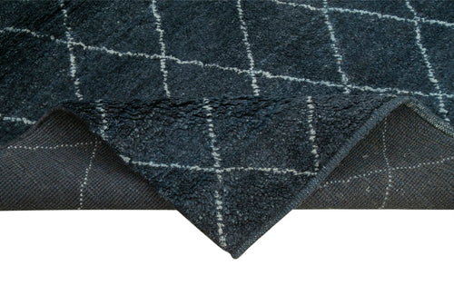 Morocco Mavi Geometrik Yün Pamuk El Dokuma Halısı 152x213 Agacan