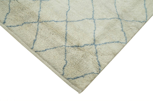 Morocco Bej Geometrik Yün Pamuk El Dokuma Halısı 152x213 Agacan