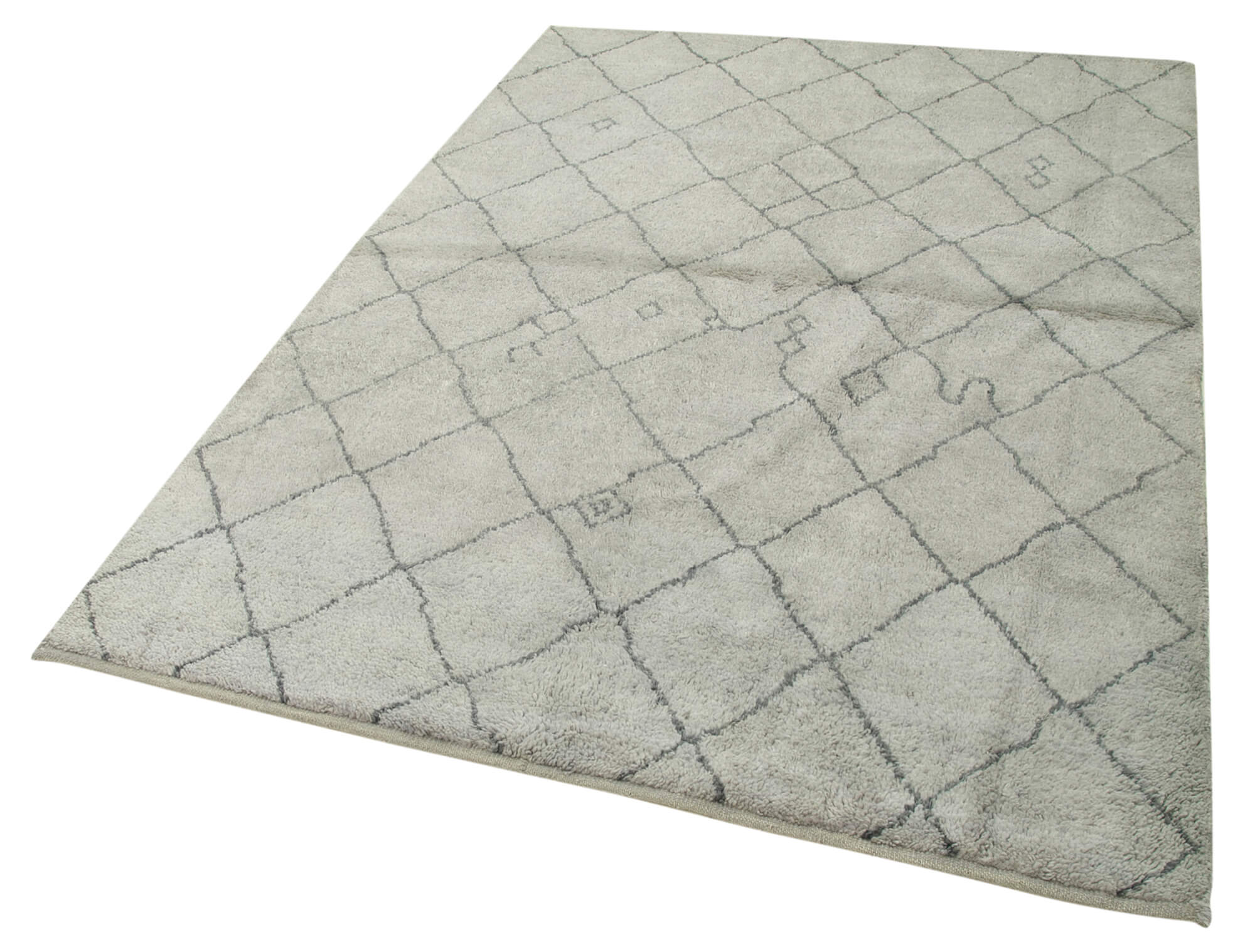 Morocco Gri Geometrik Yün Pamuk El Dokuma Halısı 155x208 Agacan