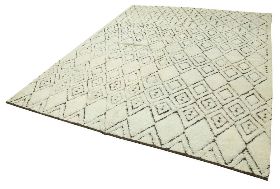 Morocco Bej Geometrik Yün Pamuk El Dokuma Halısı 236x292 Agacan