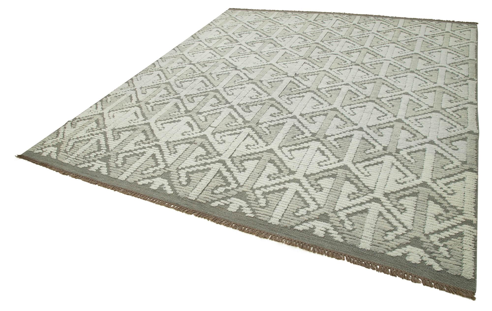Morocco Gri Geometrik Yün Pamuk El Dokuma Halısı 244x305 Agacan