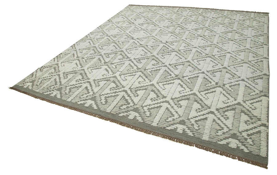 Morocco Gri Geometrik Yün Pamuk El Dokuma Halısı 244x305 Agacan