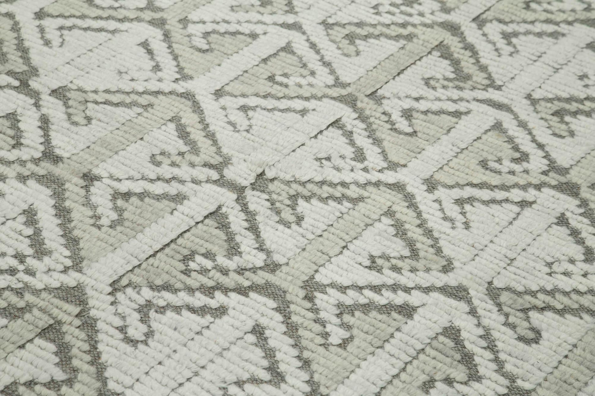 Morocco Gri Geometrik Yün Pamuk El Dokuma Halısı 244x305 Agacan