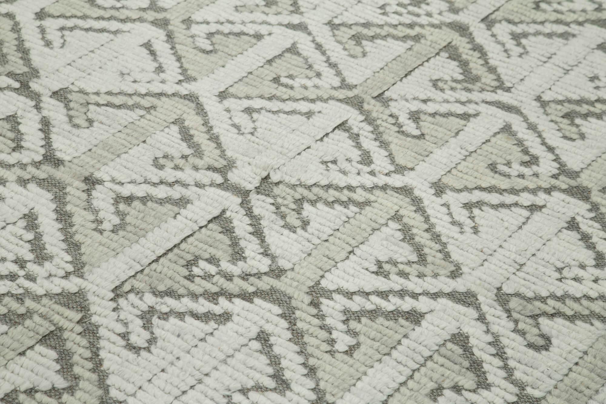 Morocco Gri Geometrik Yün Pamuk El Dokuma Halısı 244x305 Agacan