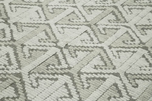 Morocco Gri Geometrik Yün Pamuk El Dokuma Halısı 244x305 Agacan