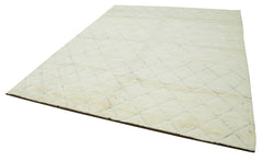 Morocco Bej Geometrik Yün Pamuk El Dokuma Halısı 236x295 Agacan