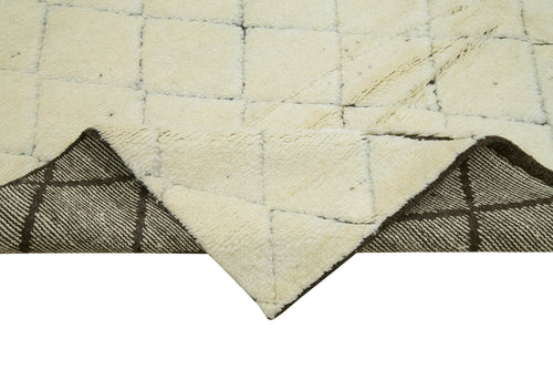 Morocco Bej Geometrik Yün Pamuk El Dokuma Halısı 236x295 Agacan