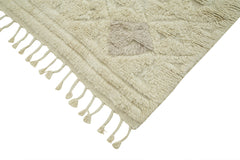 Morocco Bej Geometrik Yün Pamuk El Dokuma Halısı 234x297 Agacan