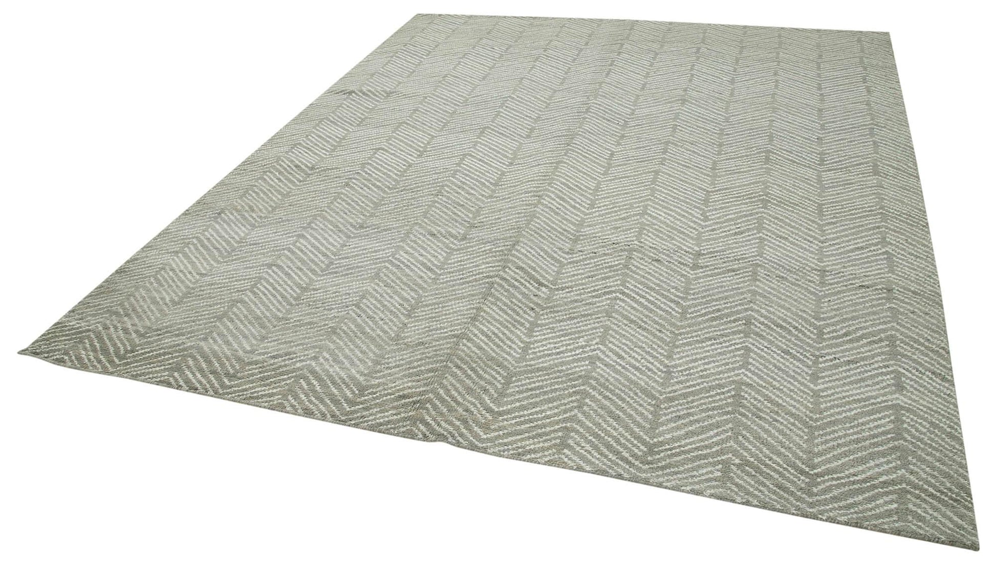 Morocco Gri Geometrik Yün Pamuk El Dokuma Halısı 244x300 Agacan