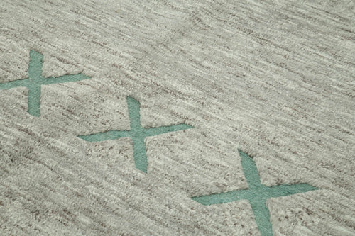 Morocco Gri Geometrik Yün Pamuk El Dokuma Halısı 237x297 Agacan