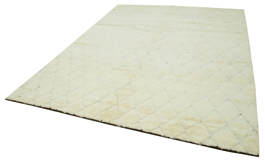 Morocco Bej Geometrik Yün Pamuk El Dokuma Halısı 239x300 Agacan
