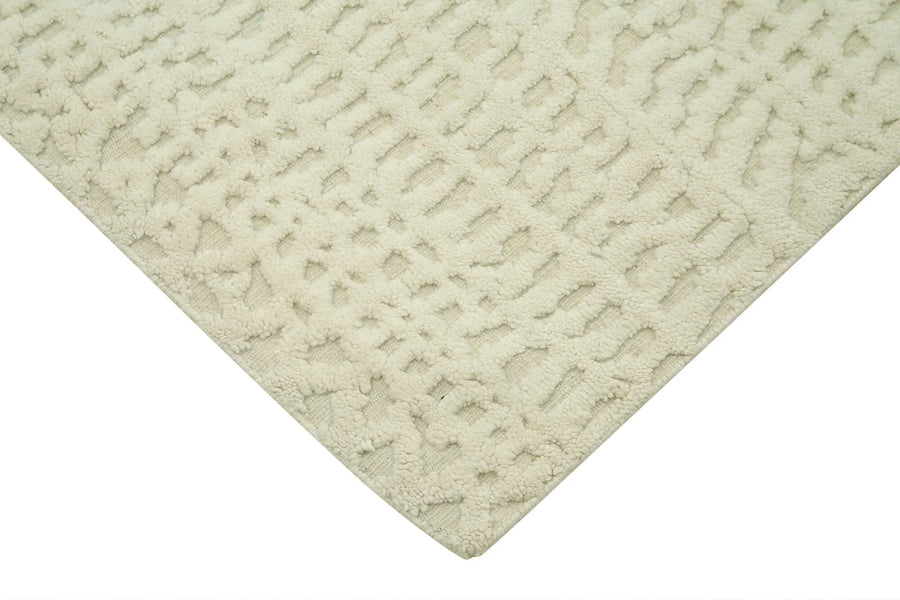 Handgeknüpfter Wollteppich Creme & Grün Geometrisch 244x305 cm – im Wohnzimmer