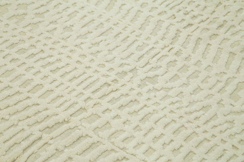 Morocco Bej Geometrik Yün Pamuk El Dokuma Halısı 244x305 Agacan