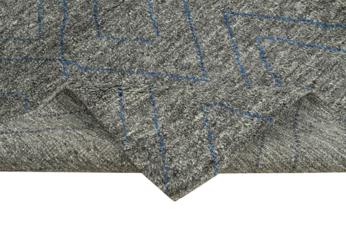 Morocco Gri Geometrik Yün Pamuk El Dokuma Halısı 244x305 Agacan