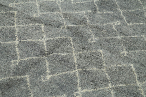 Morocco Gri Geometrik Yün Pamuk El Dokuma Halısı 193x277 Agacan