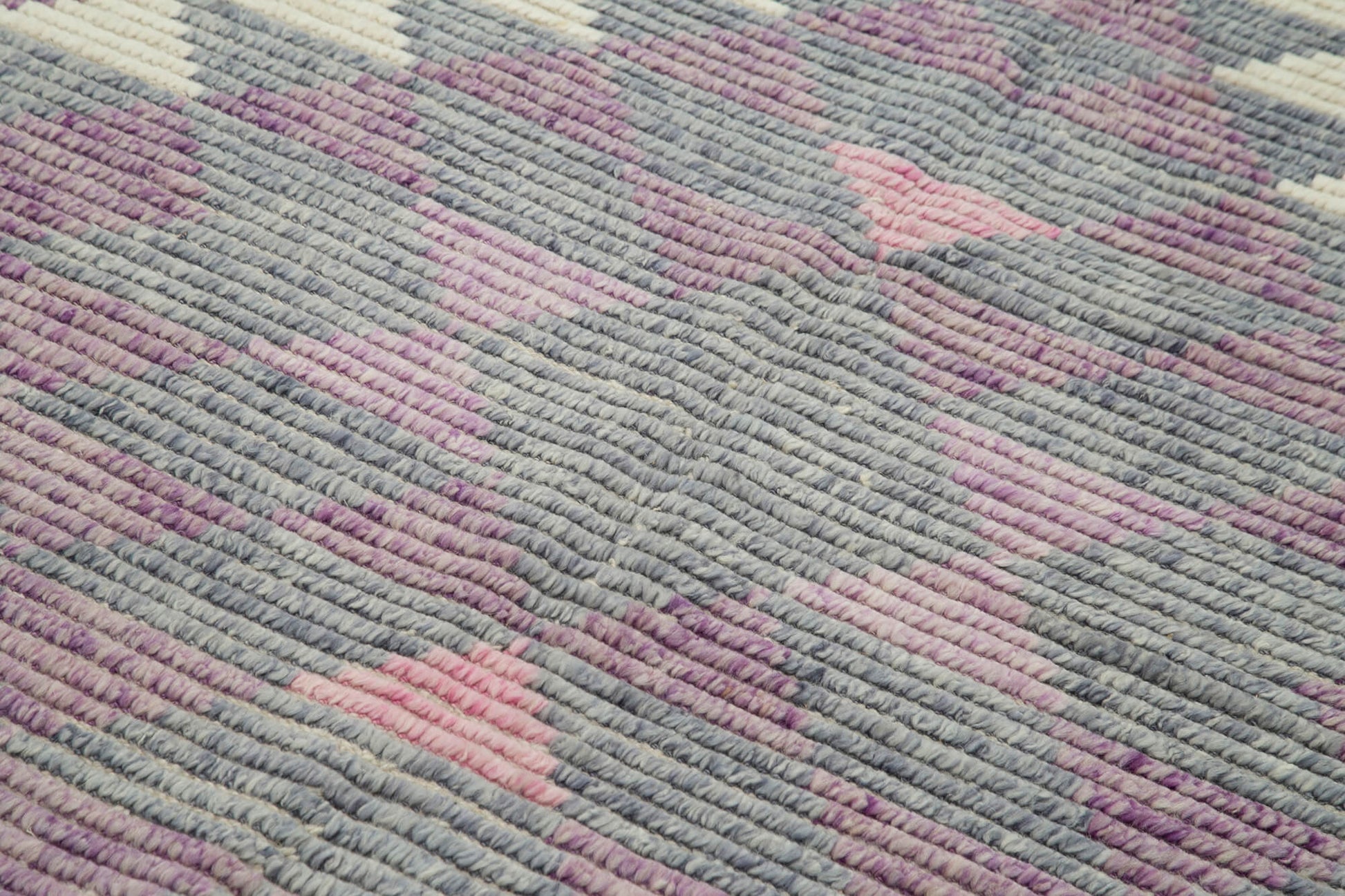 Morocco Beyaz Geometrik Yün Pamuk El Dokuma Halısı 152x244 Agacan