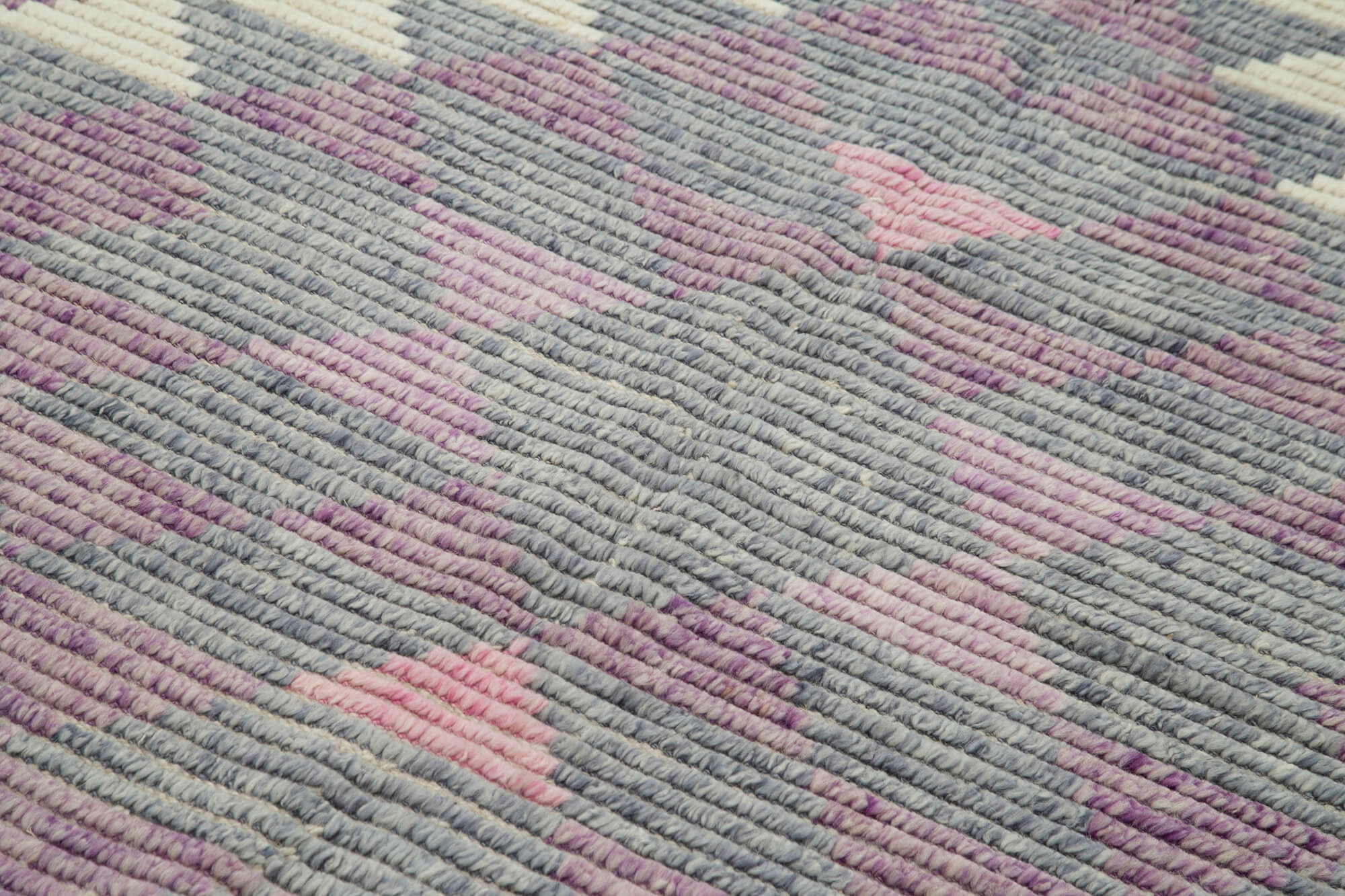 Morocco Beyaz Geometrik Yün Pamuk El Dokuma Halısı 152x244 Agacan