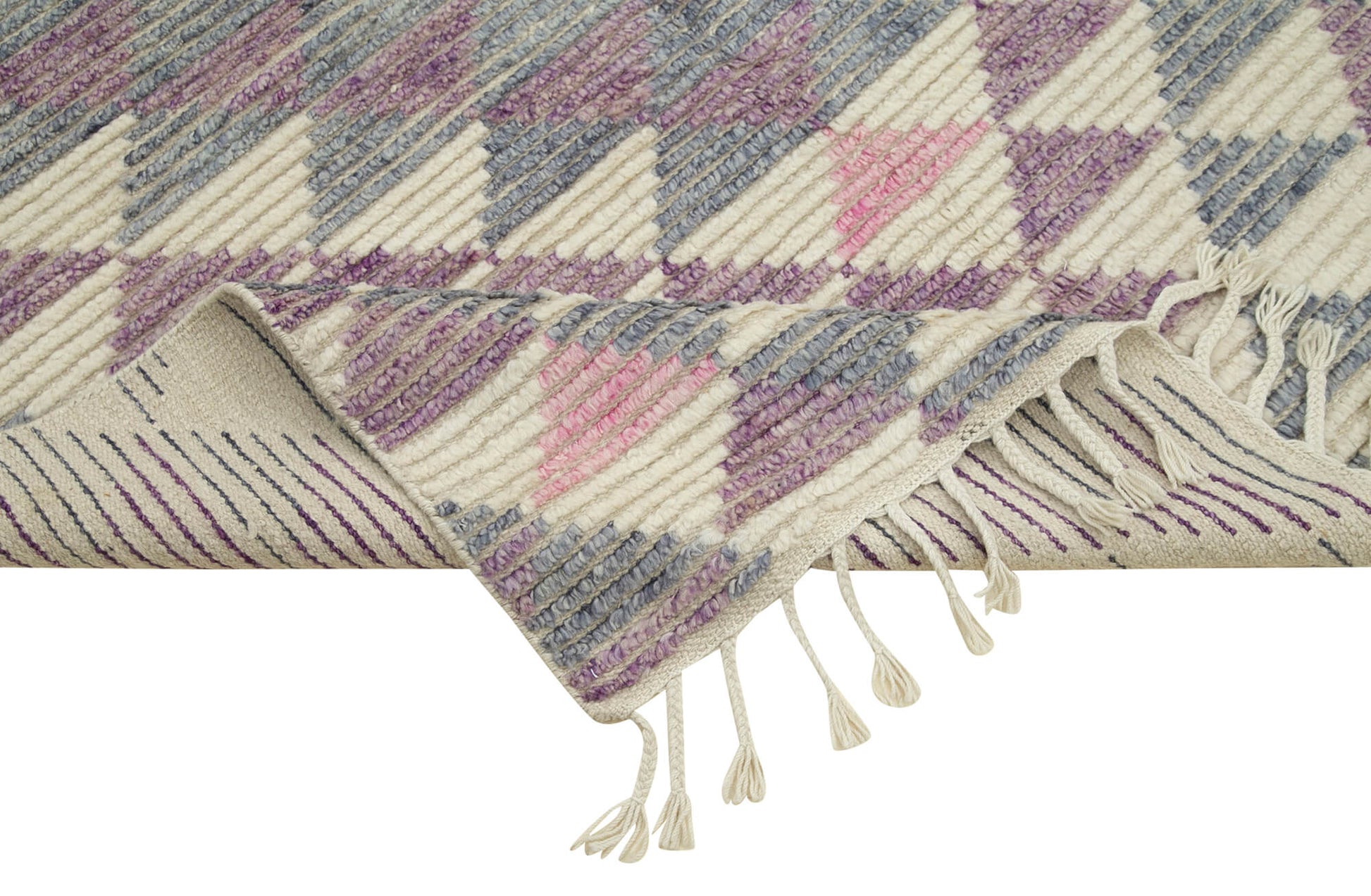 Morocco Beyaz Geometrik Yün Pamuk El Dokuma Halısı 152x244 Agacan