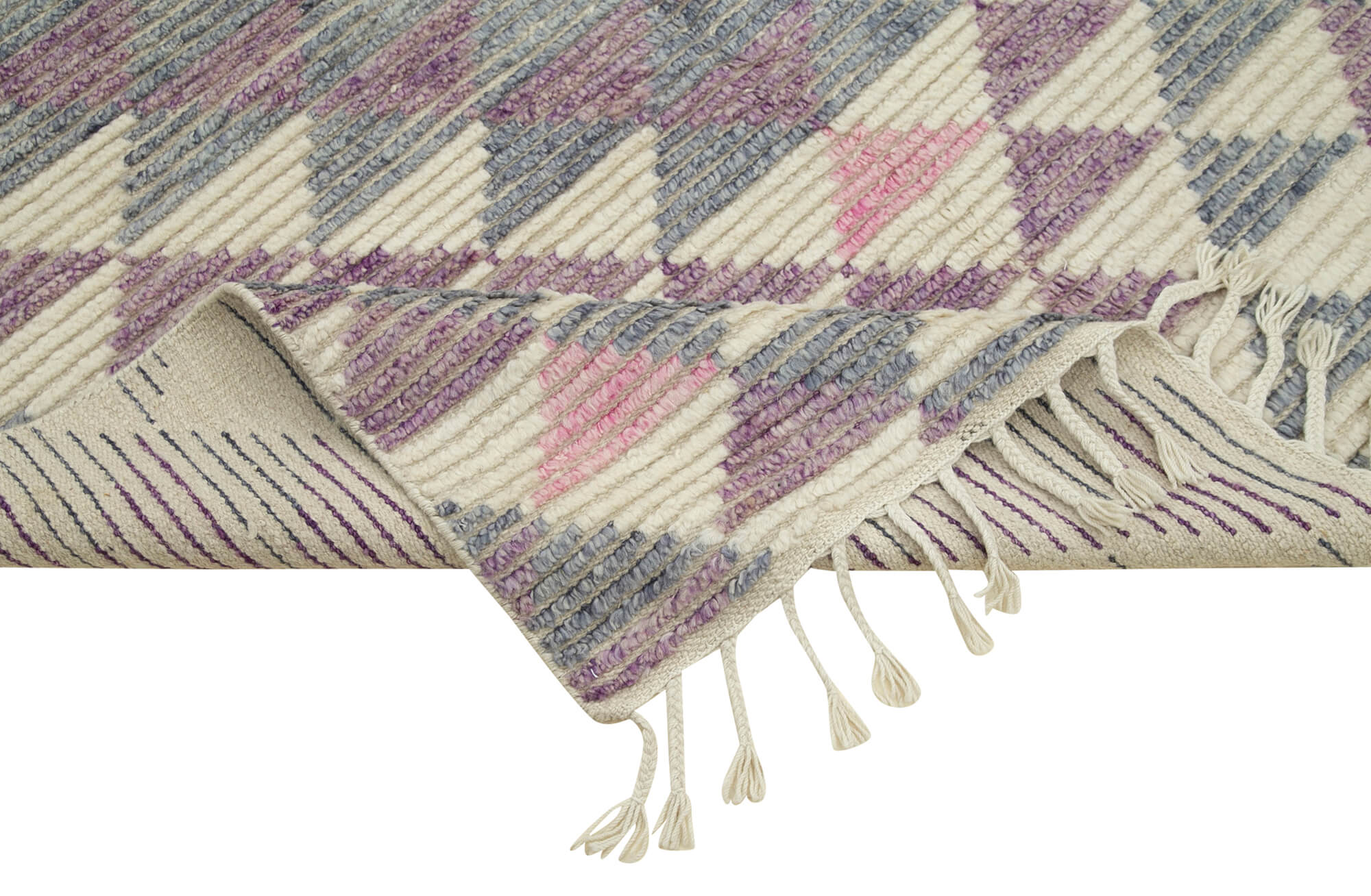 Morocco Beyaz Geometrik Yün Pamuk El Dokuma Halısı 152x244 Agacan